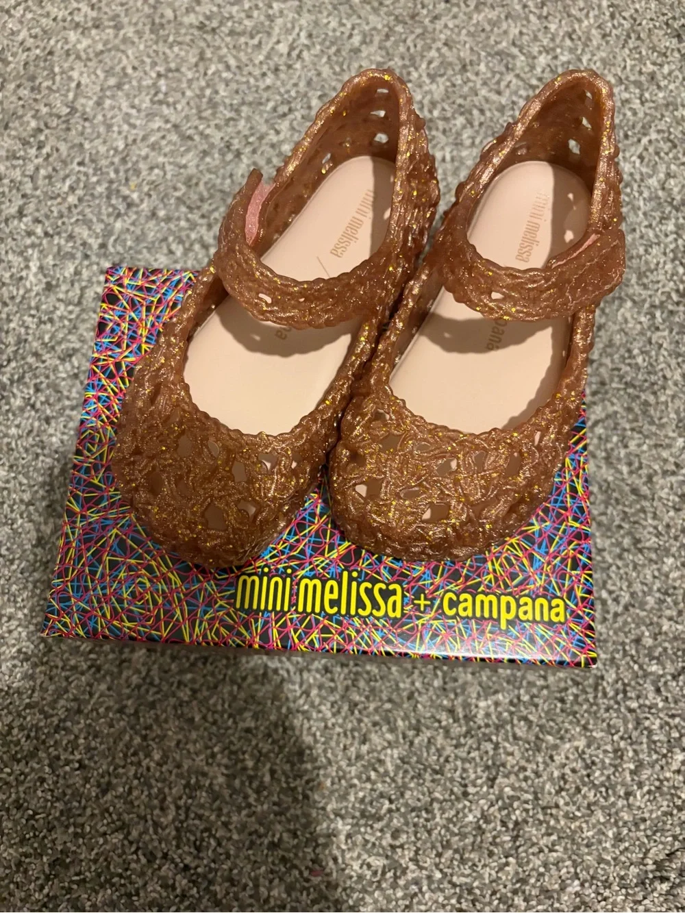 NWB Mini Melissa Pinkish Brown Glitter Mary Jane Kids Shoes